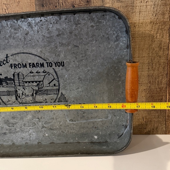 Rustic Farmhouse Galvanized Metal Serving Tray with Wooden Handles - Picture 2 of 5